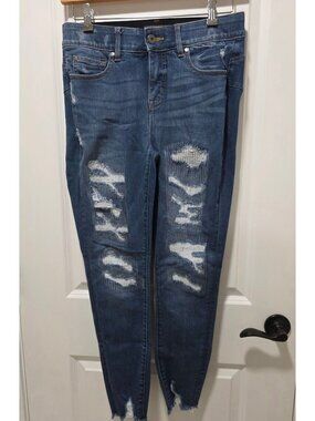 Torrid Bombshell Skinny Premium Stretch Distressed Jeans Size 10R With Raw Hem